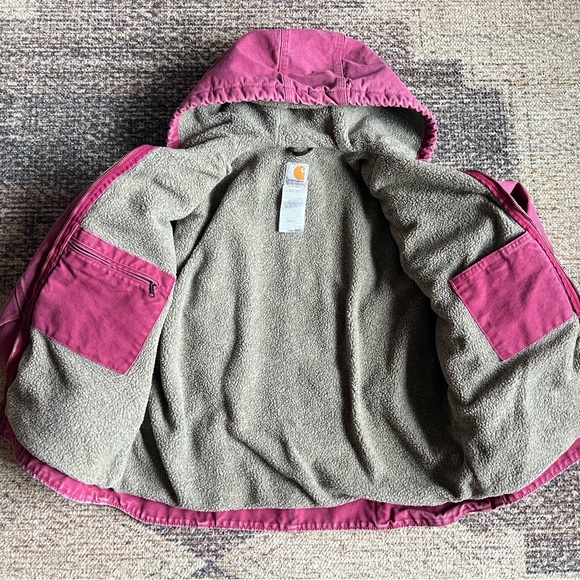 {SOLD} Original Carhartt Washed Sandstone Sierra Jacket Sherpa Lined WJ141 - Picture 4 of 6